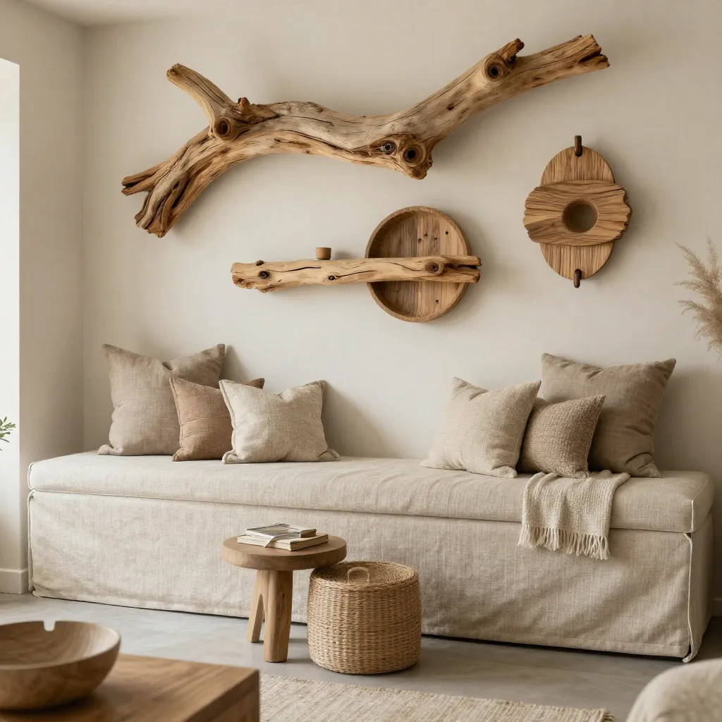 Coastal bedroom with driftwood