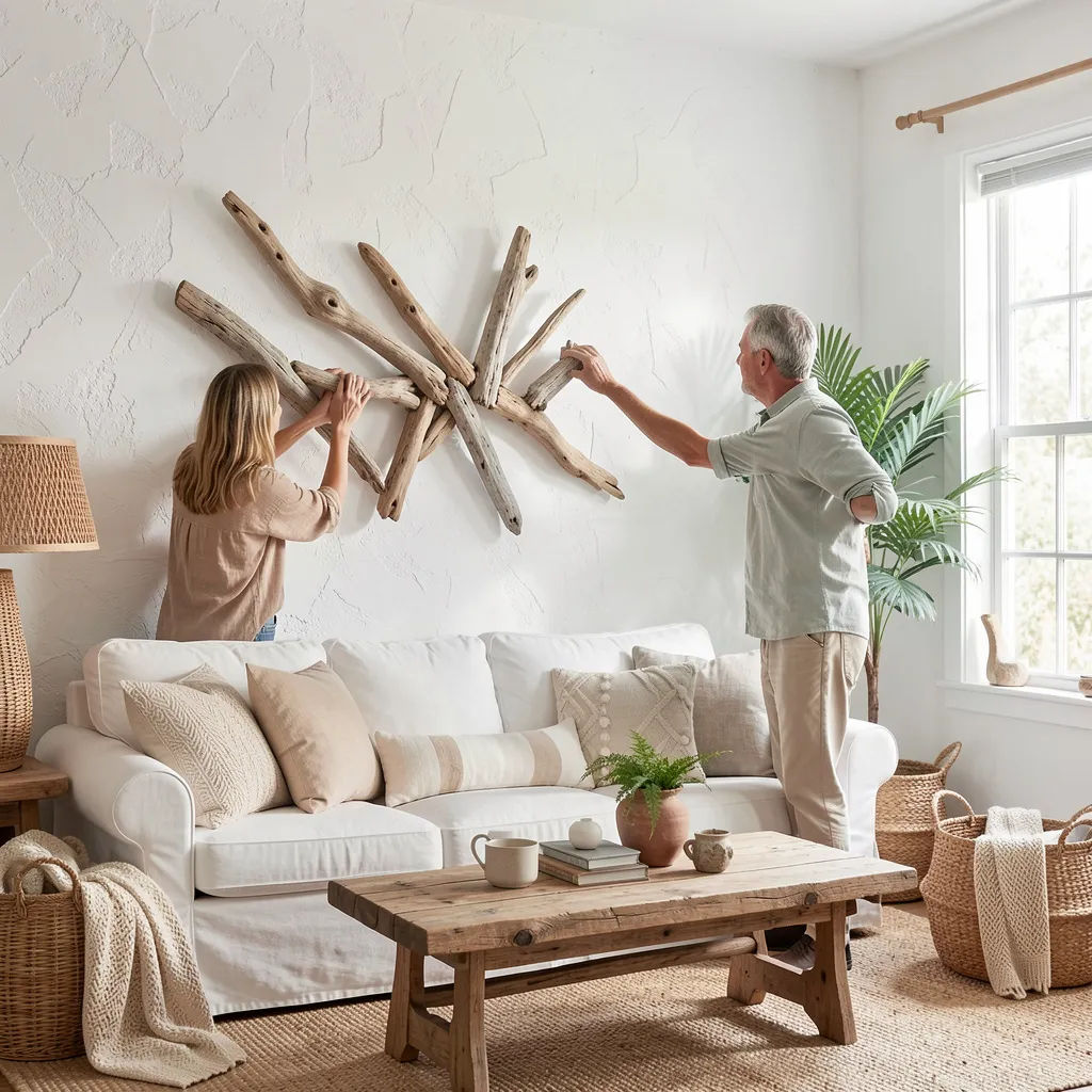 Coastal living room with driftwood