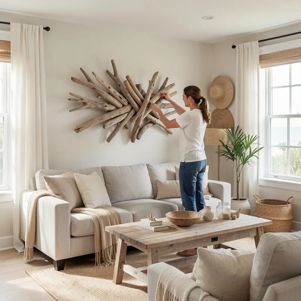 Wall-mounted driftwood art