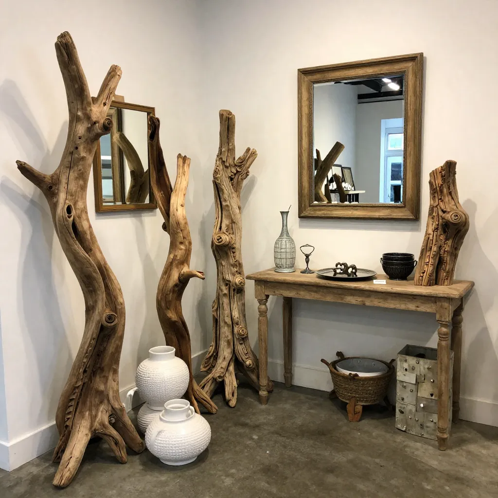 Driftwood arranged on mantel