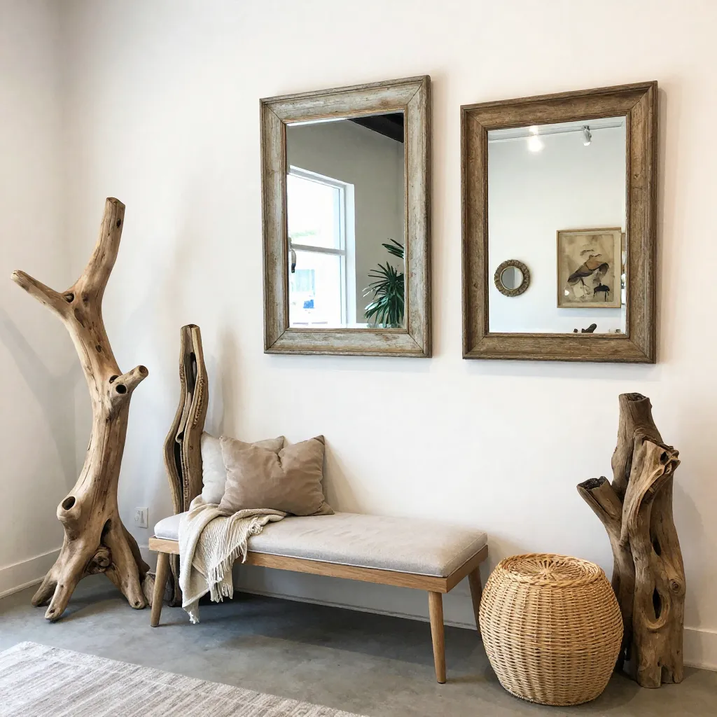 Beach house entry with driftwood